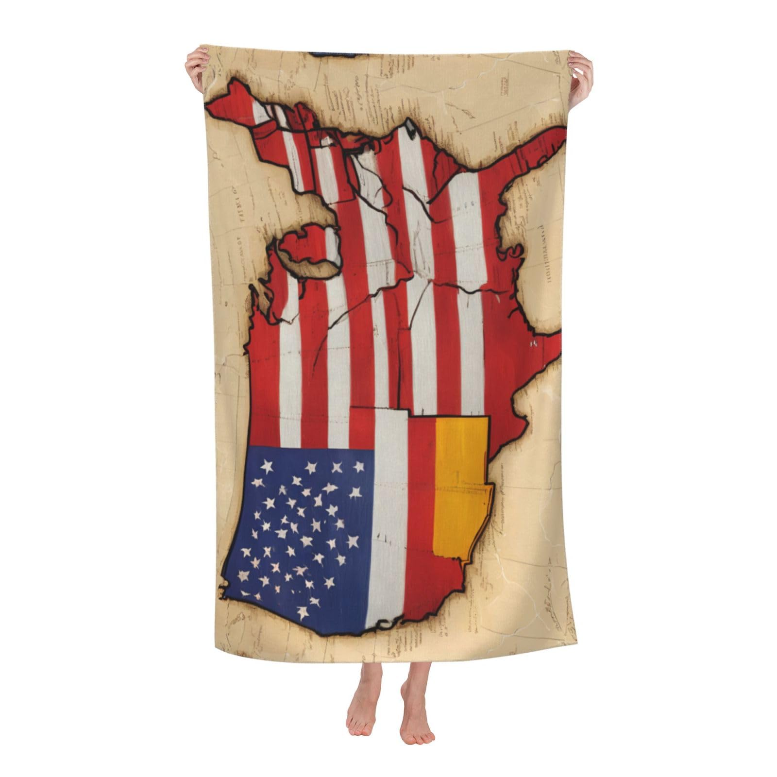 Pojknbv White American Spain Flag Print Oversized Adult Beach Towel Quick-Dry Comfortable Lightweight Travel Pool Camping