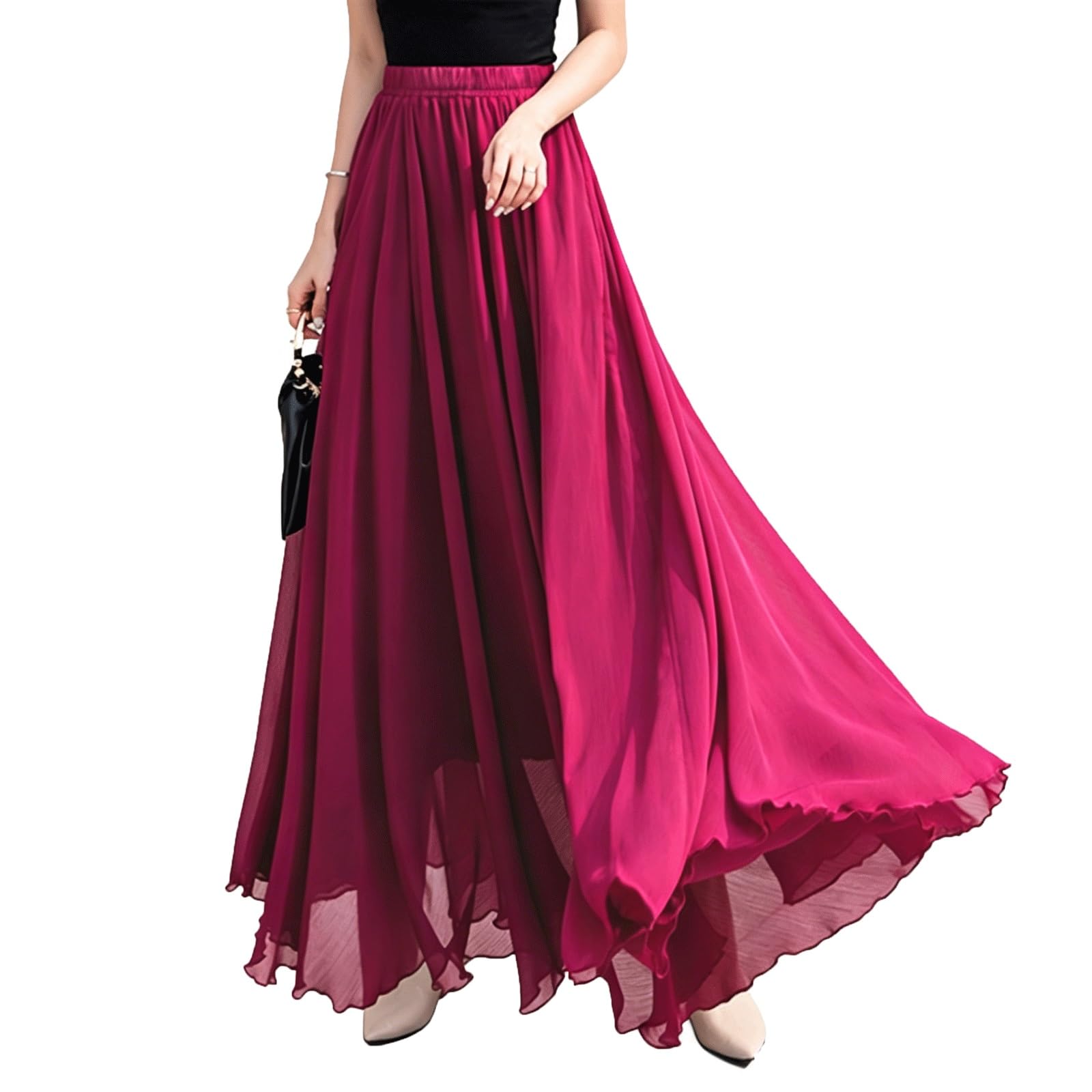 DUddTTW Solid Color Women's Maxi Skirts High Waisted Midi Swing Skirt Casual(Lila,Lagre)