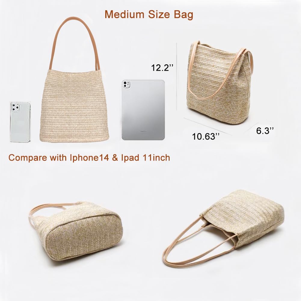 Aphoraeny Straw Beach Bag Buckets Totes Handbag Shoulder Tote Bag Straw Purse Summer Purse Women Summer Handbag - Image 4