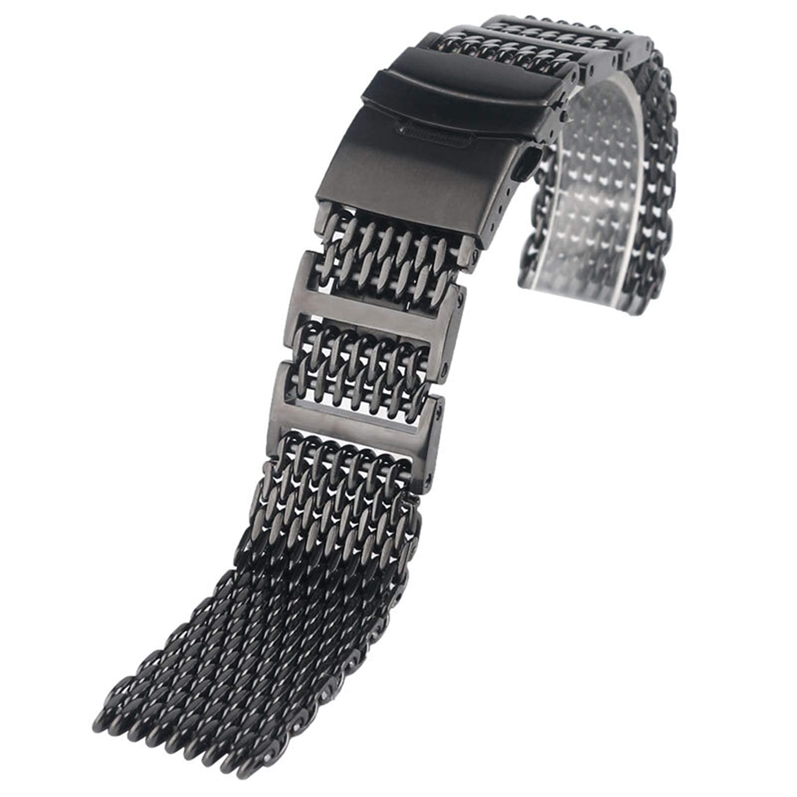 20/22/24mm Mesh Pasek ze stali nierdzewnej Czarny pasek do zegarka Wymiana bransoletki (szerokość pasma: 20mm)
