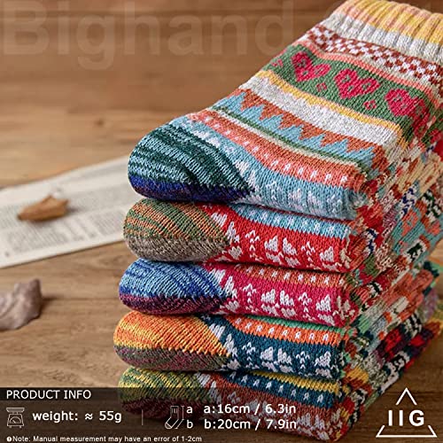 Image of IIG 5 Pairs Women's Vintage Style Thick Wool Warm Winter Crew Socks