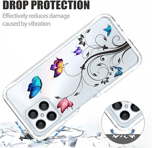 Miniatura 7 de Ueokeird Funda para Honor X8 (no compatible con 5G) TFY-LX1 con protector de pantalla de vidrio templado, patrón de mariposa transparente de cuerpo