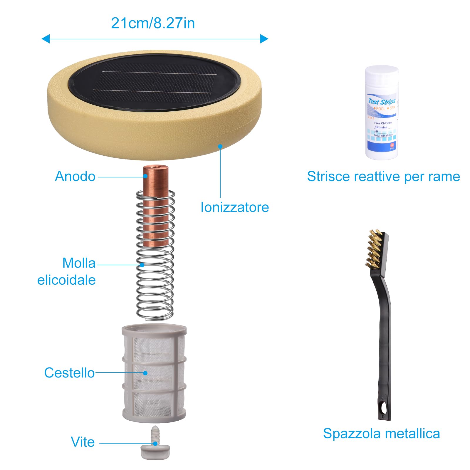 Solar Pool Ionisator Für Oberflächen- Und Einbautbecken, Schwimmender Kupfer Pool Reiniger, Bis Zu 150.000 Liter, Wasserreiniger Für Pools Und Spas (Gelb)