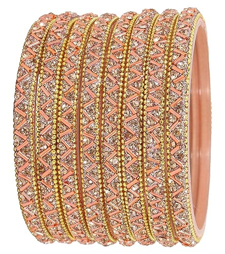 Image of NMII Glass Bangles Set For Girls and Women Studded Zircon Gemstone and Beads I women bangles I (Pack of 8)