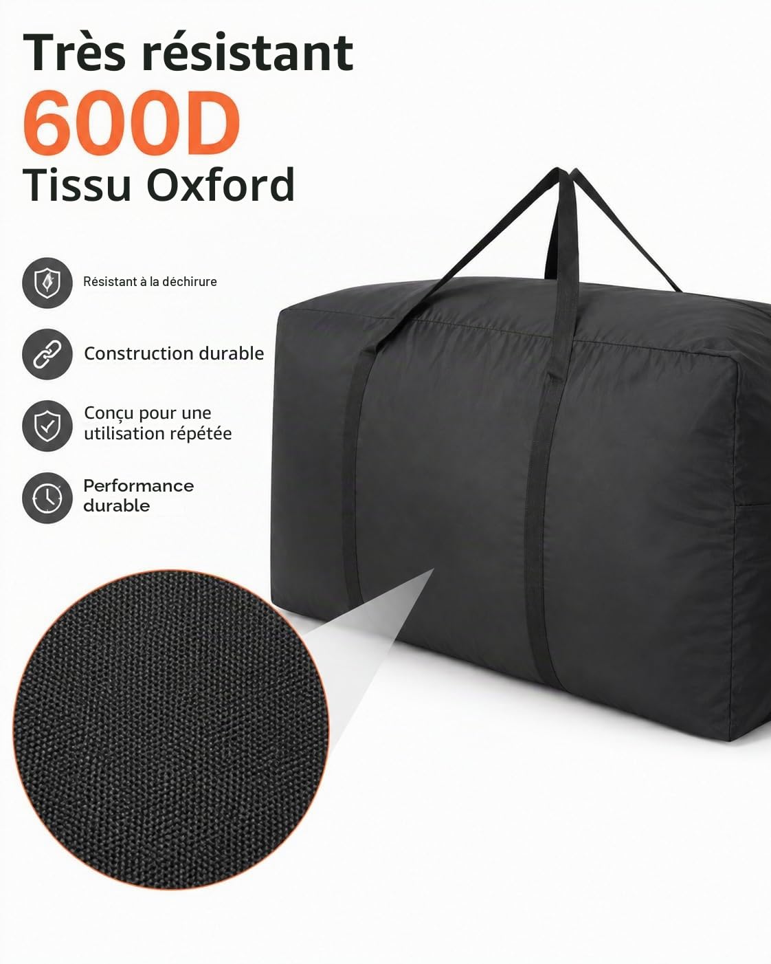300L Sac de rangement extra grand, 600D Oxford Sacs de rangement robustes, sac de déménagement à poignées renforcées pour articles de literie, couvertures, sapins de Noël, housses de jardin