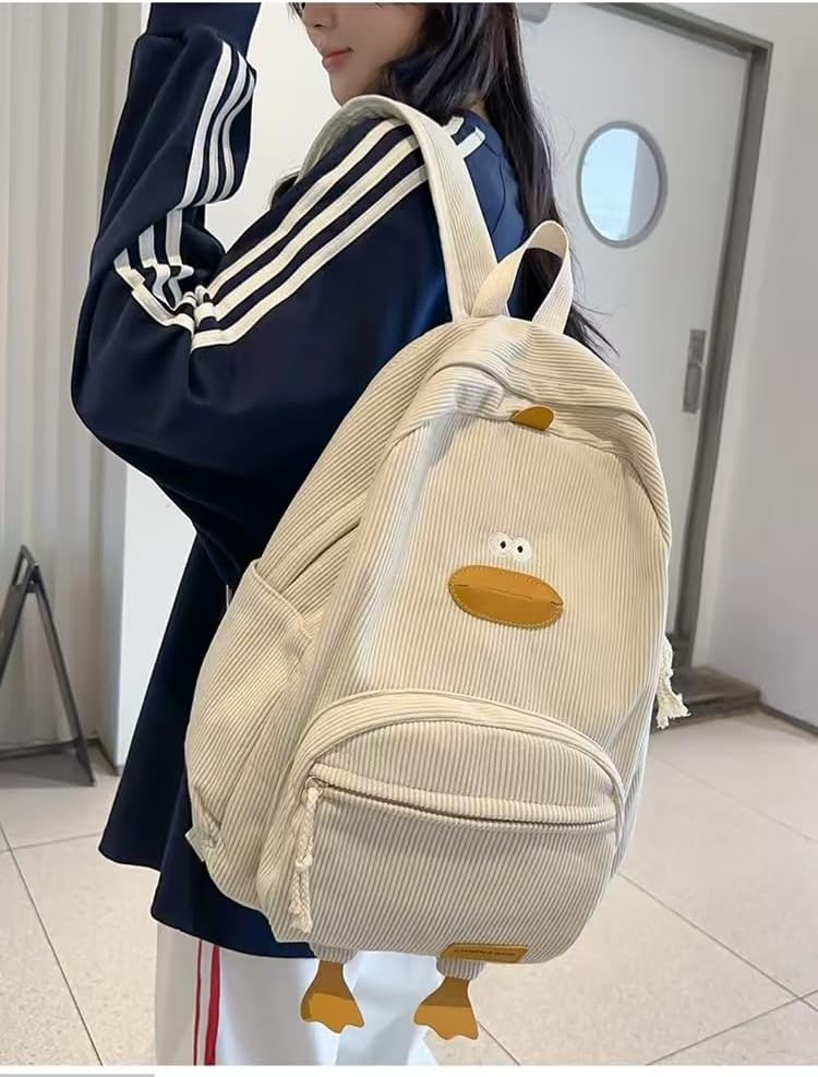 Novelty Duck Backpack Funny Animal Cartoon Corduroy Backpack Kawaii Aesthetic Laptop Backpack Preppy Stuff (Green) - Image 2