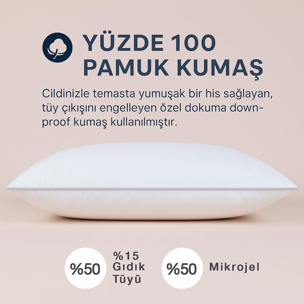 Lyssa Home EKO 15 Downmix Kaz Tüyü Yastık –%15 Gıdık Tüyü ve Mikrojel Elyaf Karışımı, Orta Destek, Uygun Fiyatlı Konfor – 50x70 cm