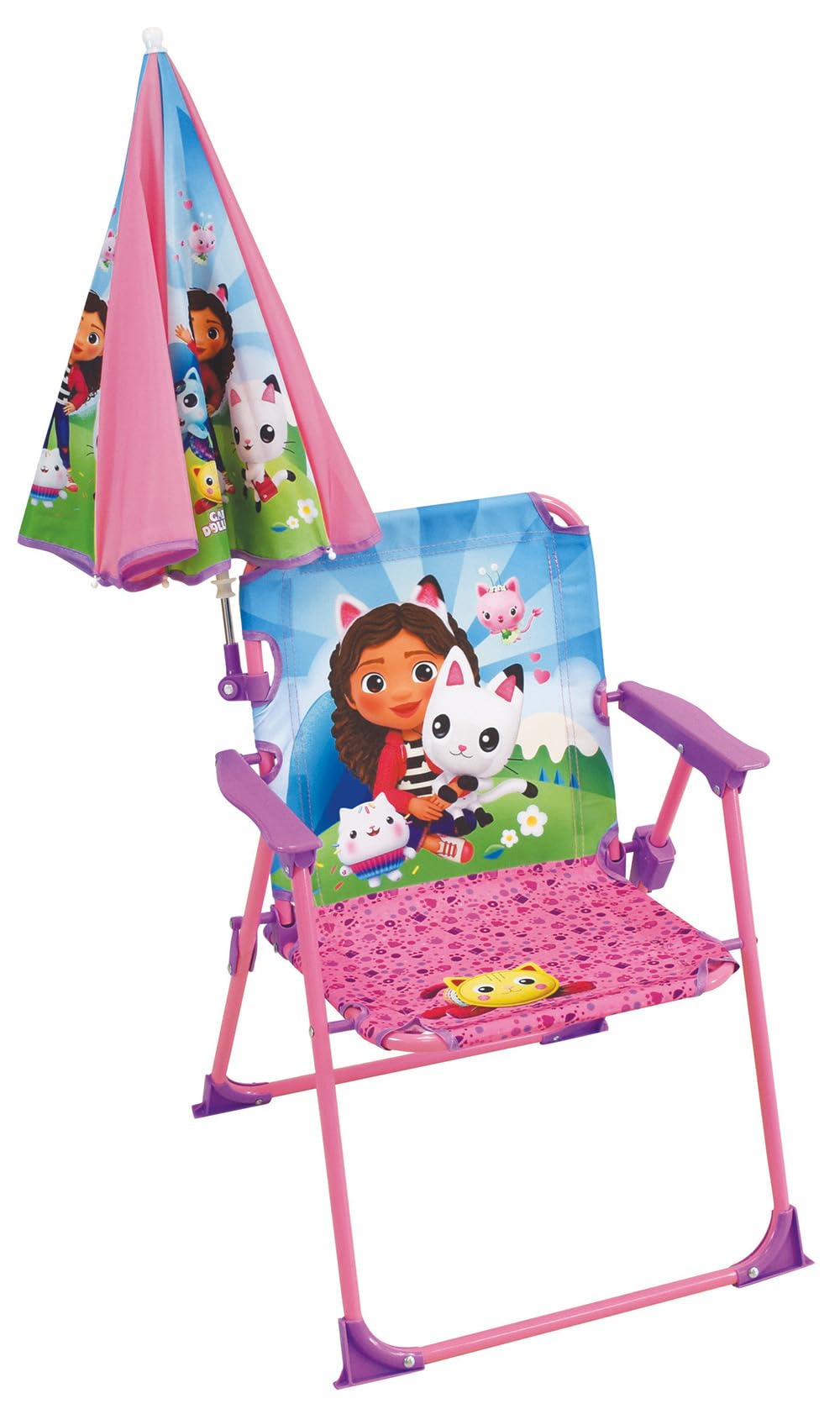 Fun House 713603 Gabby et LA Maison Magique Silla Plegable JO H.53 X L.38,5 X P.37,5 CM con Sombrilla Ø65 CM para Niño, Rosa