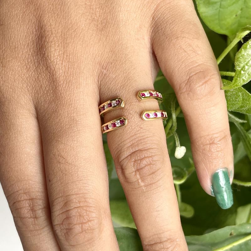 Enhancer Ring, 14K Gold Finish Round Cut Red Ruby & White Diamond Enhancer Guard Band for Women, Diamond Enhancer Ring