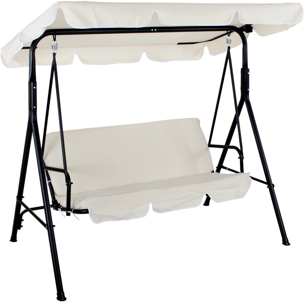 TecTake Luxury 3 Seat Swing Hammock Garden Swing Bench Chair beige