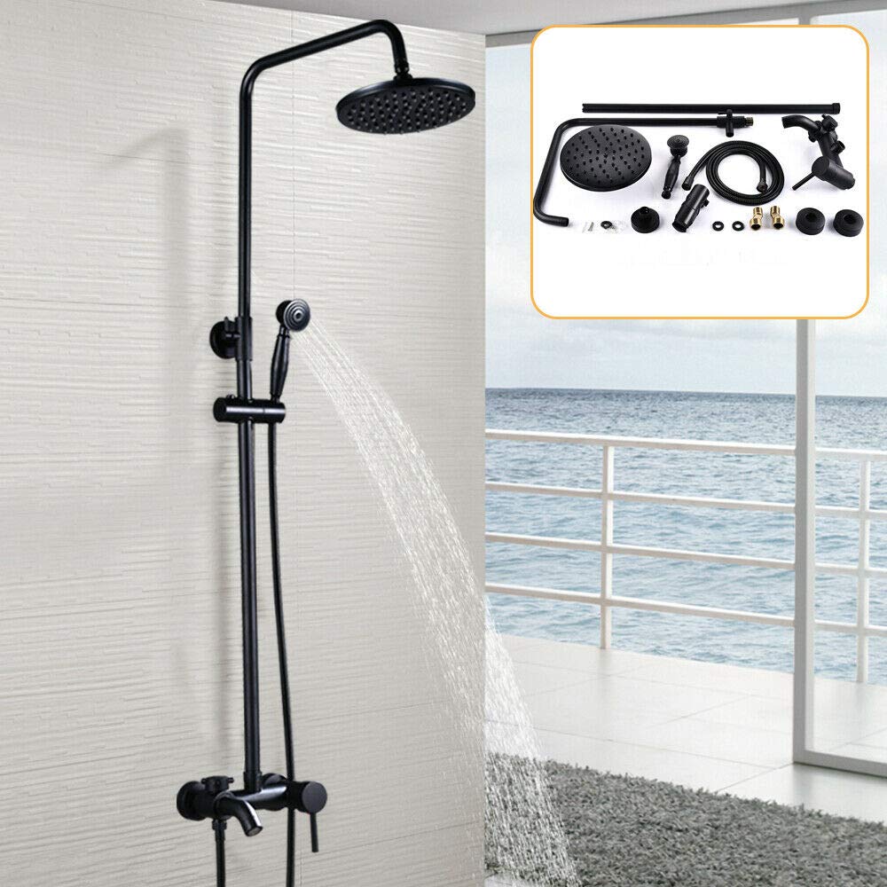 Sistema de ducha retro con ducha de lluvia, juego de grifo de ducha en negro, diseño vintage, juego completo para baño y hotel, montaje en pared con una sola mano (negro)