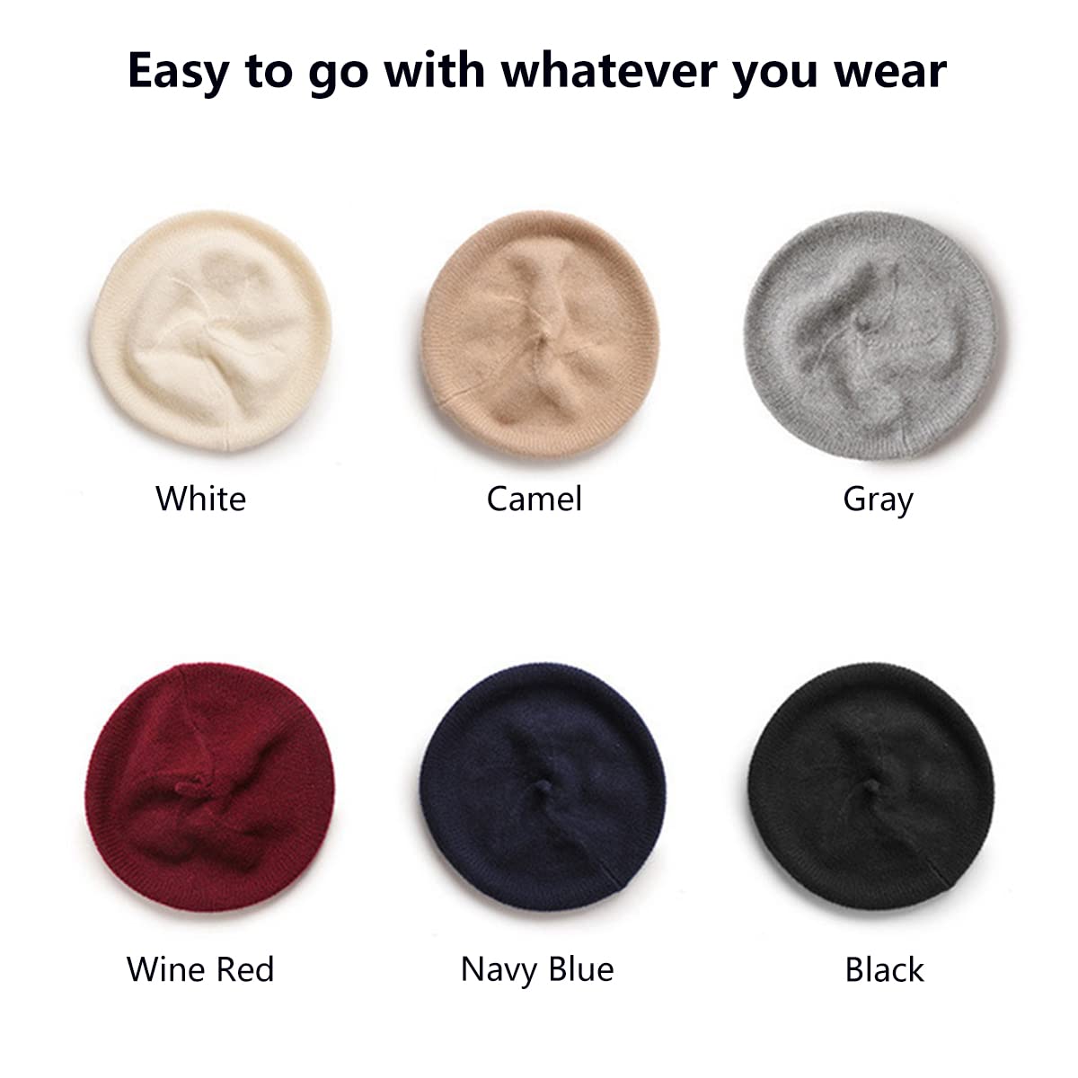 Sombrero de Boina de Punto para Mujer, Gorro de Lana de Color Sólido de Cachemir 100%, Gorra/Beanie de Punto Cálido Gorro de Boina Clásico de Invierno Otoño, Regalo para Navidad/Año Nuevo Gray