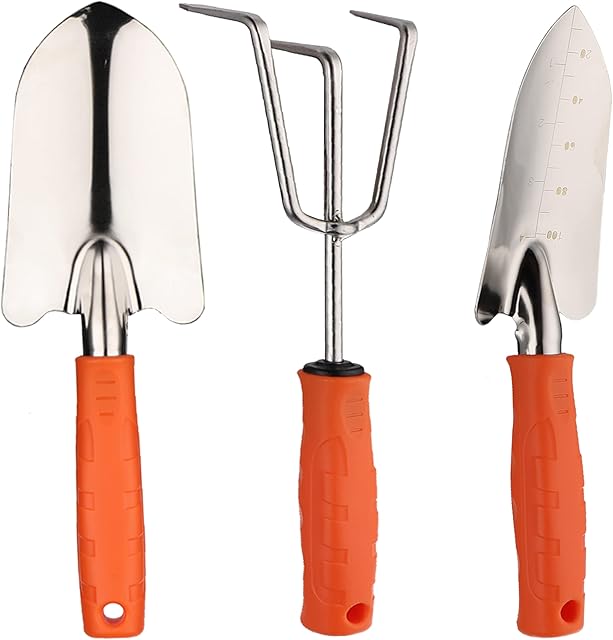 Soothbay 3pcs Garden Tools Set, Hand Tool, Heavy-Duty Gardening Tool Kit, Succulent Tool Set , Stainless Steel and Durable Hand Tool, Outdoor Gardening Gift for Men Women Kids