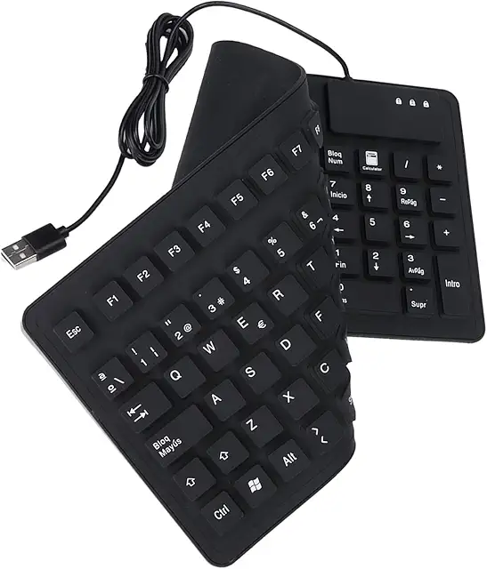 Imagen relacionada con Teclado de Silicona Plegable, Teclado Estándar con Cable USB Español de 105 Teclas, Teclado Enrollable Silencioso a Prueba de Agua, Teclado Portátil Silencioso para PC Portátil