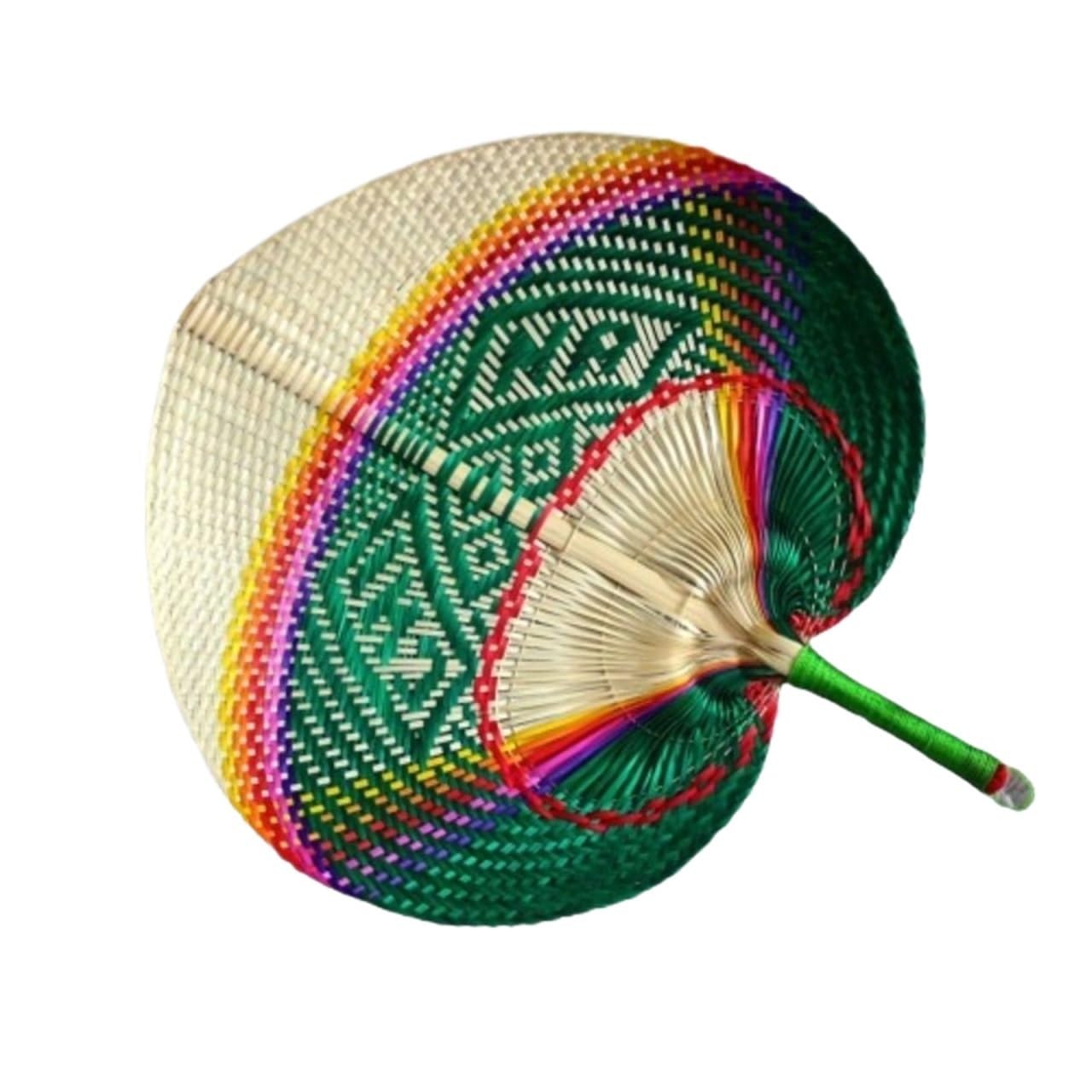UDPOIUYT Bamboo Woven Fan, Heart Shaped Straw Woven Ethnic Chinese Bamboo Rattan Fan Multicolor Summer 25cm(Style 2)