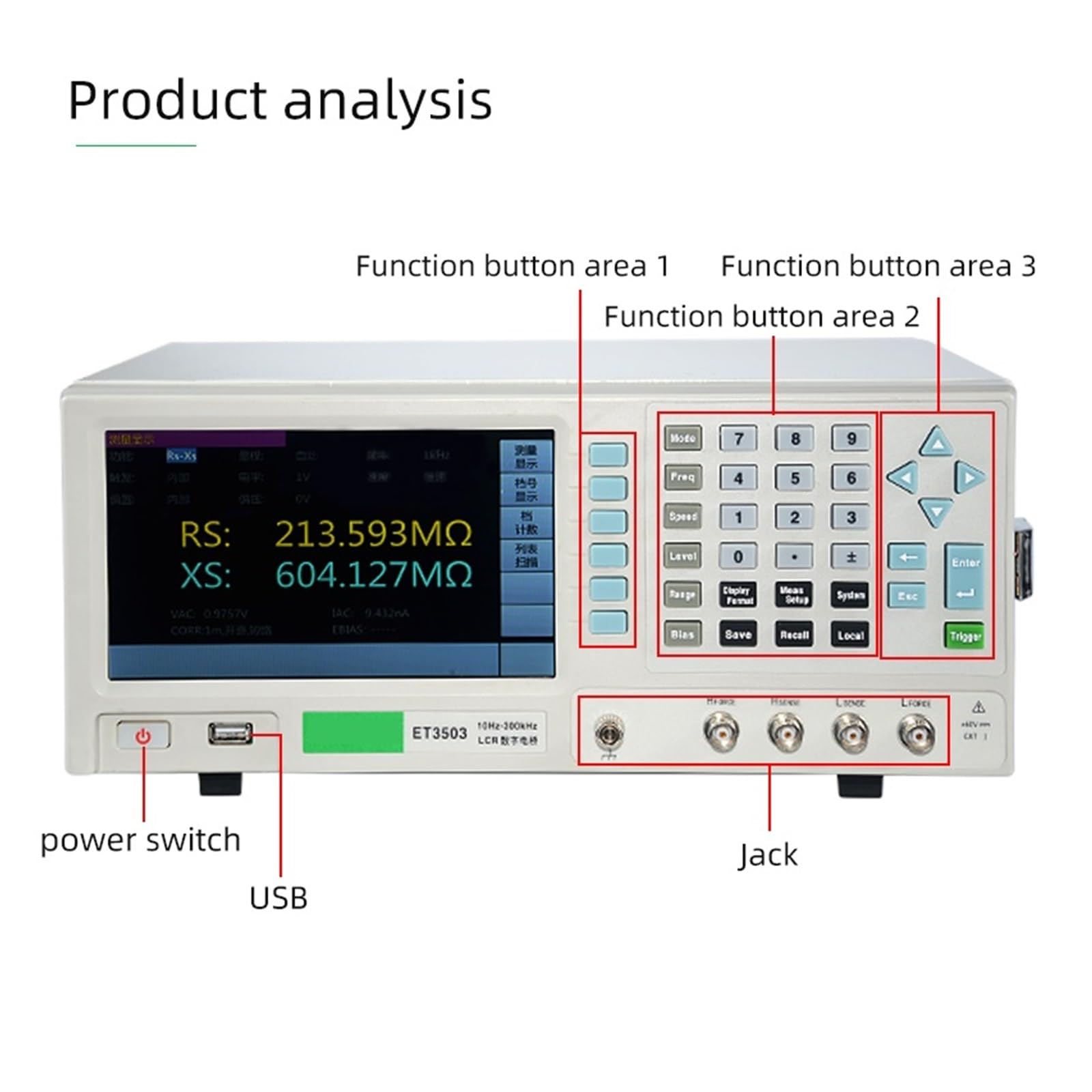 Tester LCR Benchtop Digital Bridge 100 KHz-1 MHz Desktop LCR Tester Messgerät Kapazität Widerstand Impedanz Induktivität Messung(ET3505-500kHz)