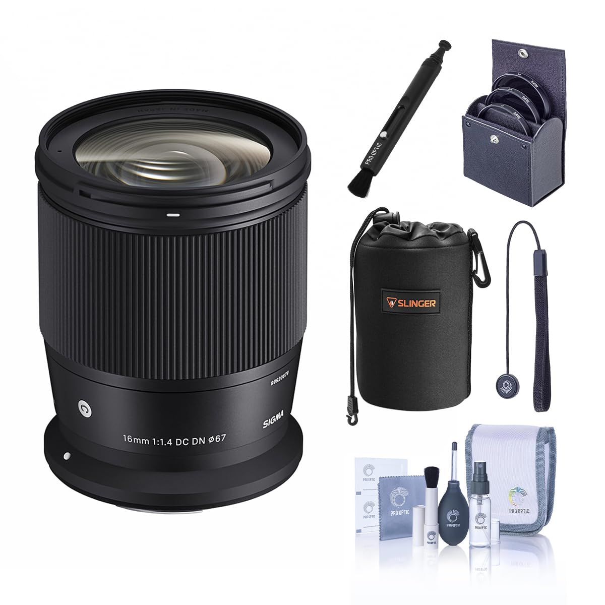 Sigma 16mm f/1.4 DC DN Contemporary Lens for Canon RF, Bundle with Filter Kit, Pouch, LensPen Cleaner, Lens Cap Tether and Cleaning Kit