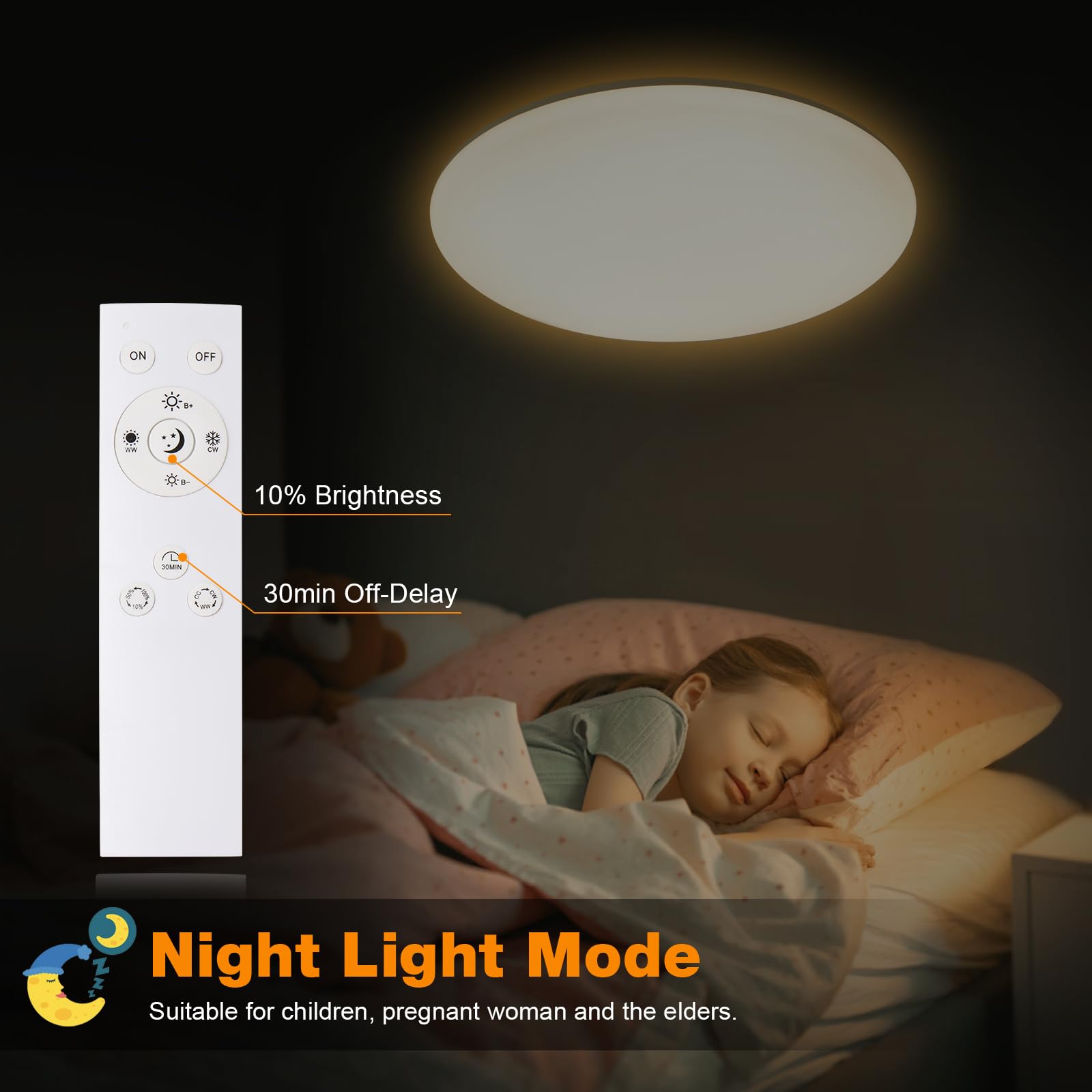LEZOE Lampa sufitowa LED ściemnialna z pilotem φ45*5cm, 45W 5000 lm Lampa sufitowa 2700K-6500K z funkcją pamięci, biurowa Panel do salonu sypialni łazienki kuchni domowego biura owalna