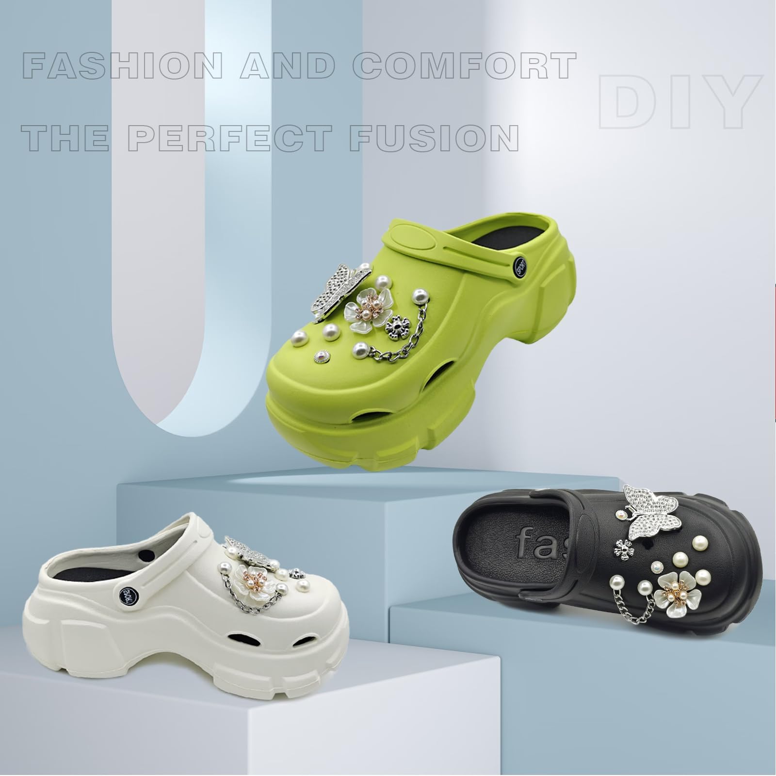 Solaud Donna Piattaforma Zoccoli Moda Accessori Decorativi Morbidi Comodi Leggeri Antiscivolo Spessa Aumentano l'altezza Modello Slip-on Spiaggia Piscina Giardino Sandali