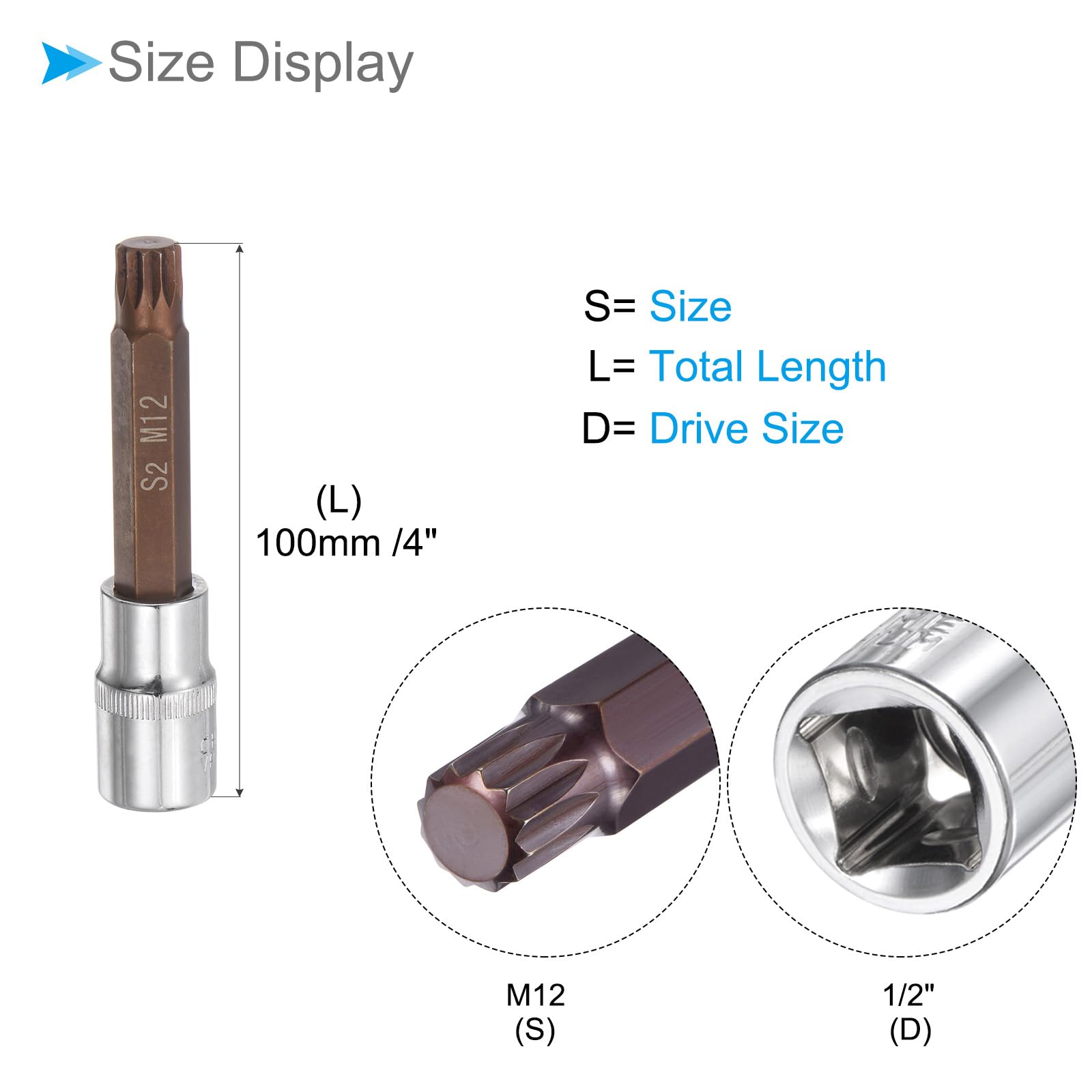 CoCud M12 Spline Bit Socket 1/2" Impact Bit Socket S2 Steel CR-V Impact Bit Screwdriver Sockets with Hex Shank Adapter - Image 2