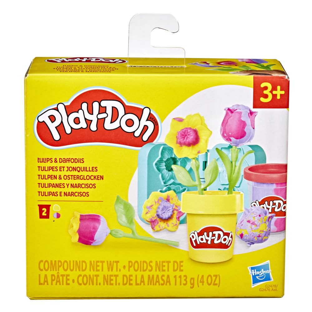 Zabawka z kwiatami Play-Doh Tulipany i żonkile, zestaw do zabaw plastycznych dla dzieci, prezenty dla dzieci w wieku od 3 lat