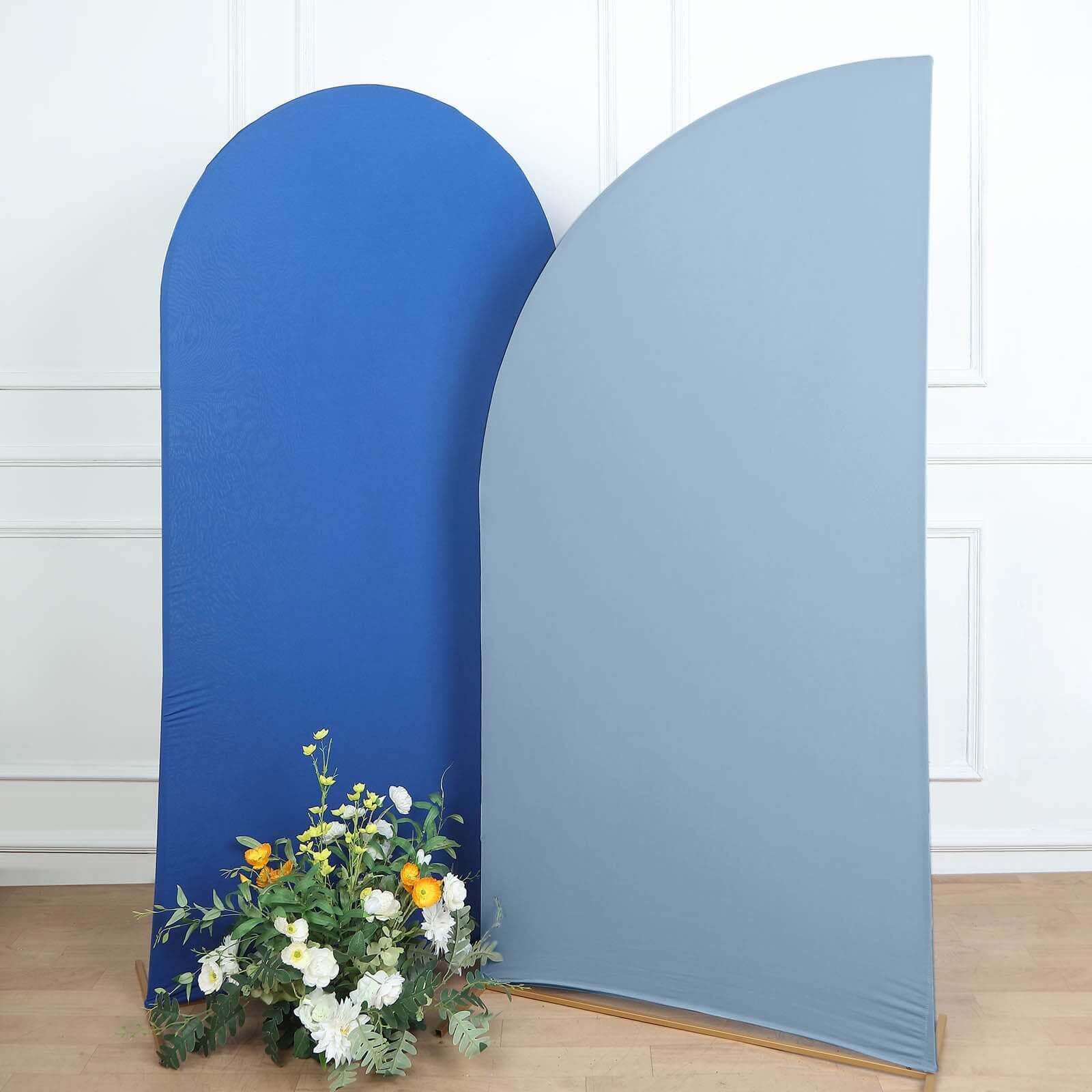 Efavormart 7ftx3ft Matte Dusty Blue Fitted Spandex Half Moon Wedding Arch Cover, Custom Fit Chiara Backdrop Stand Cover
