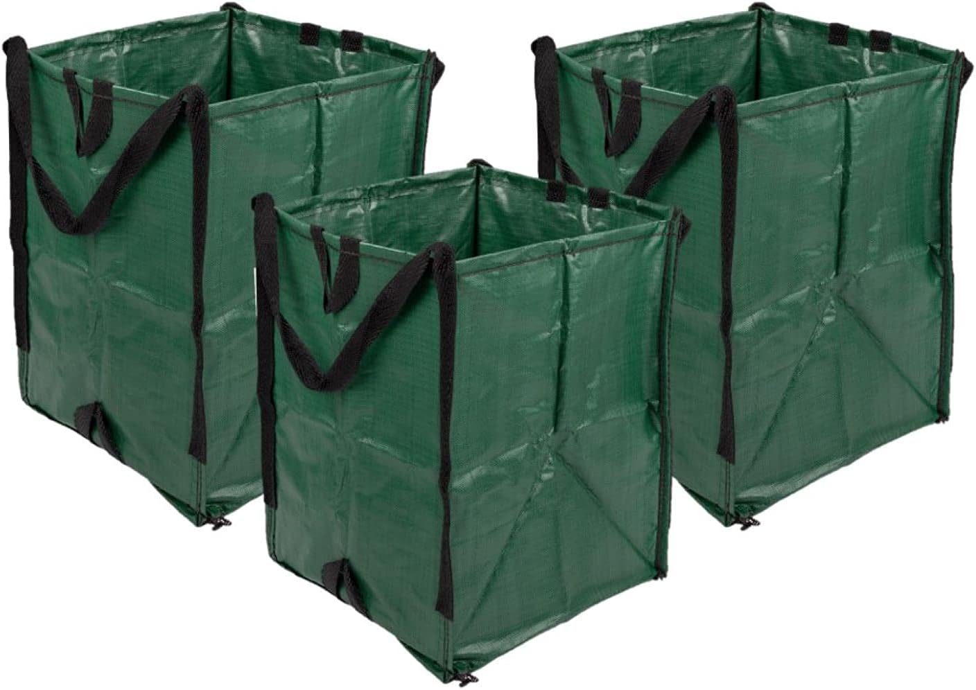 DURASACK Heavy Duty Home and Yard Waste Bag 48-Gallon Woven Polypropylene, Reusable Lawn and Leaf Garden Bag with Reinforced Carry Handles, Pop-Up Self-Standing Garbage Can, Green, Pack of 3