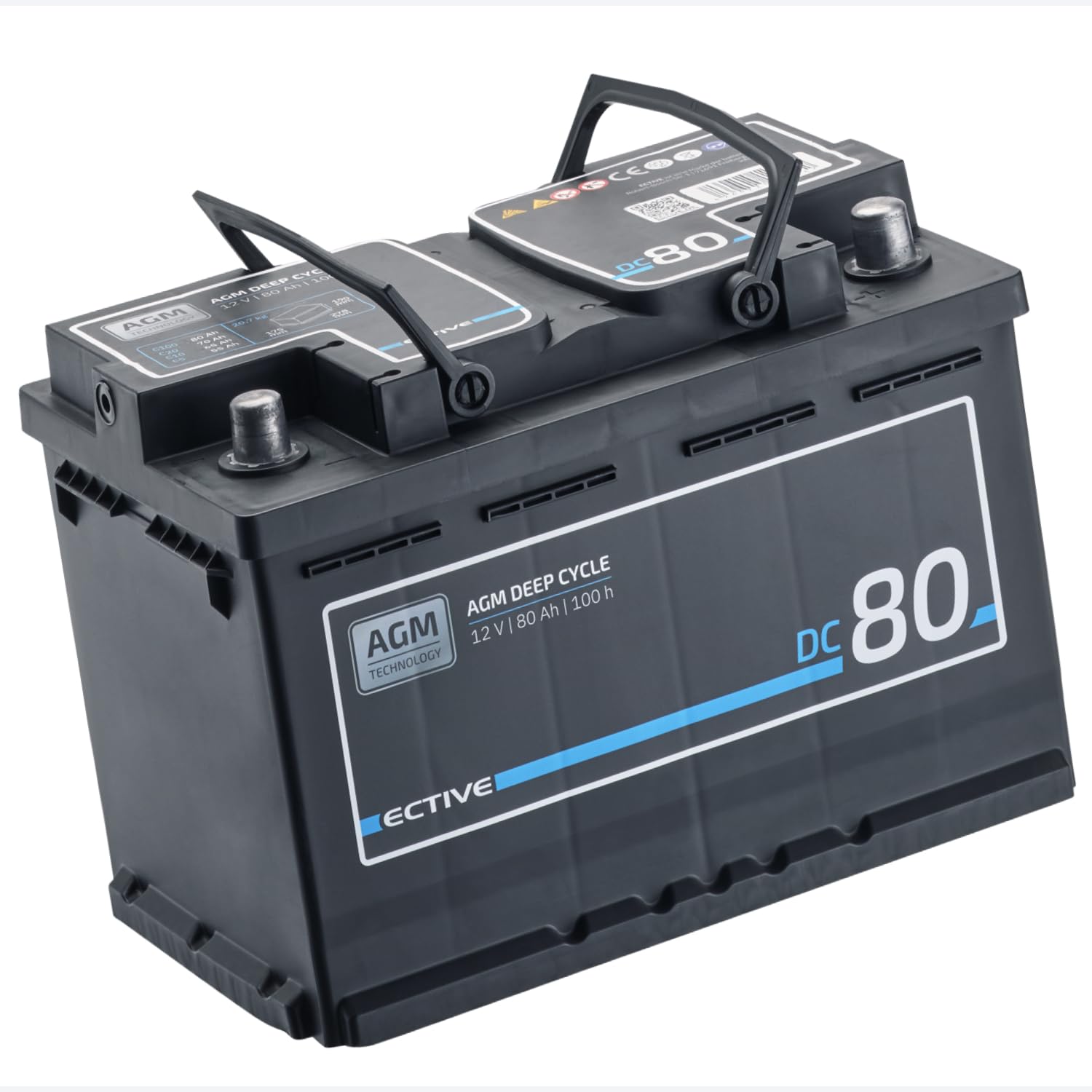 ECTIVE AGM DC80 12V 80Ah, Deep Cycle Versorgungsbatterie wartungsfrei, Van