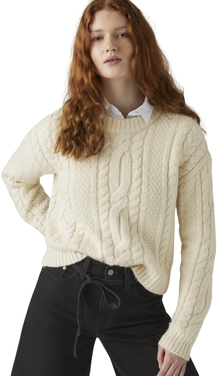Levi's Donna Pullover Ines Cable con Motivo a Trecce, Relaxed Fit