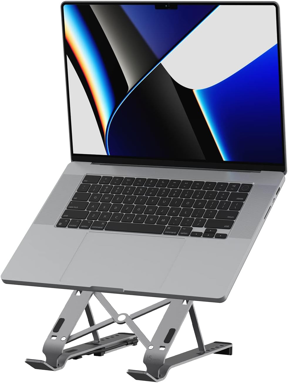 j5create Portable Aluminum Laptop Stand with USB 4-Port Hub, Foldable and Adjustable Notebook Riser with 4 USB-A Ports for MacBook, Laptop, and Tablet up to 16" (JTS223)