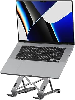 j5create Foldable Aluminum Laptop Stand with USB 4-Port Hub, Portable Notebook Riser with 4 USB3.2 Ports for MacBook, Laptop, Phone and Tablets up to 16 inch (JTS223)