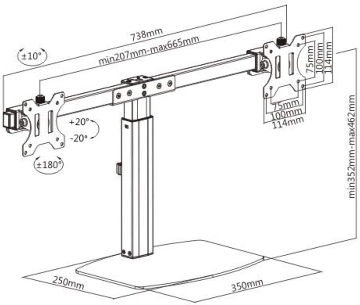 Amer Mounts | 17"-27" LED LCD Monitor Stand | 2EZH| Dual Monitor | 13.2lbs Capacity