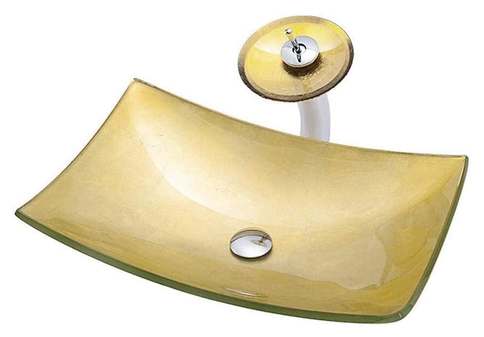 SBCGFY Vessel Sinks, Bathroom Vessel Sink Luxury Hotel Art Sink Slivy Rectangle Tempered Glass Vessel Sink Gold Above Counter Bathroom Lavatory Bowl Art Decorative Wash Basin Combo