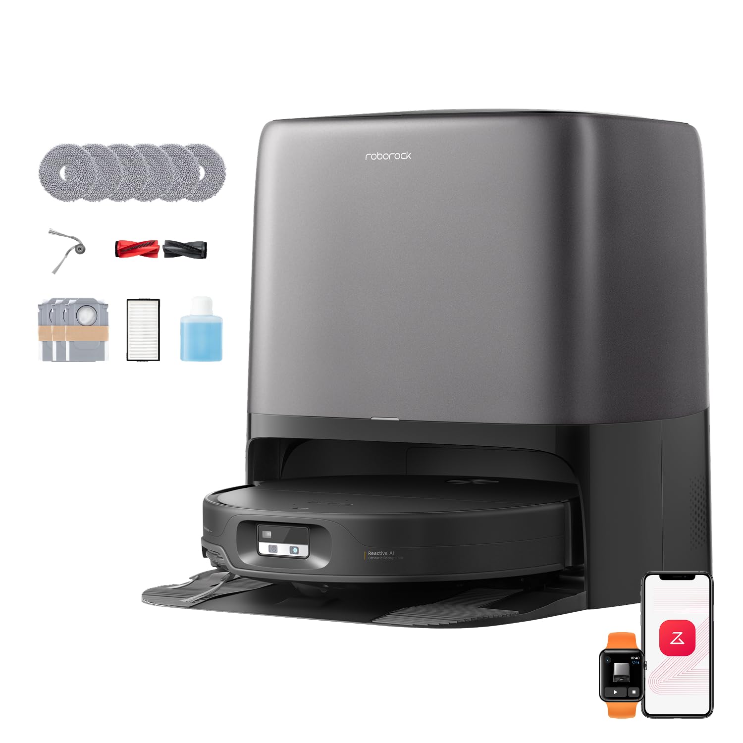 roborock Saros 20 Neo Robot Aspirapolvere Lavapavimenti con LDS Retrattile | 7,95cm, 36.000Pa, Supera Ostacoli da 8,8cm, Anti-Groviglio, Evita Oltre 300 Oggetti, Lavaggio Mocio con Acqua a 100°C, Nero