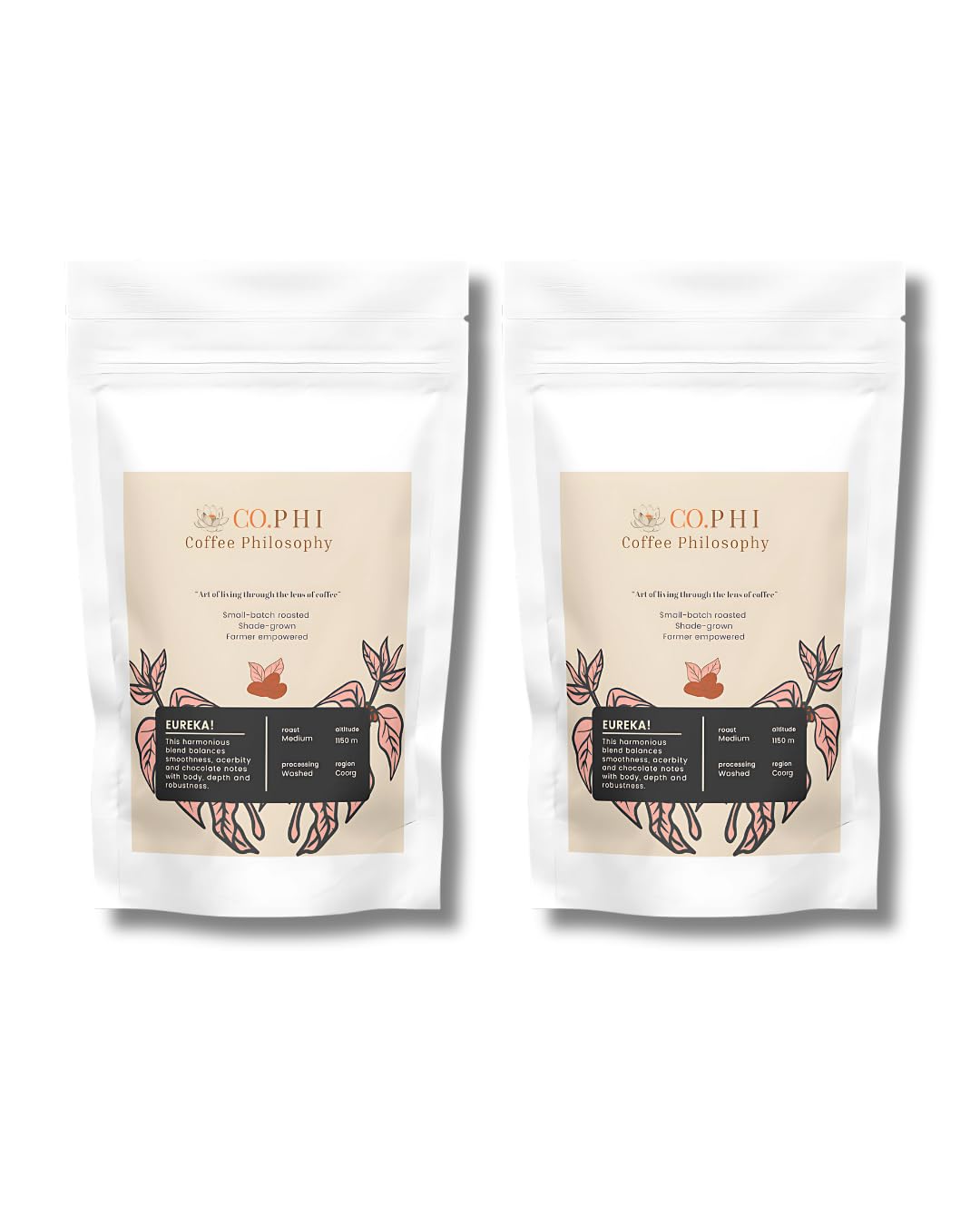COPHI Coffee Philosophy Eureka (400g) Whole Coffee Beans, Medium Roast, Arabica Robusta Blend, Coorg Specialty Coffee, Washed Process, Shade Grown, Makes 25 Cups