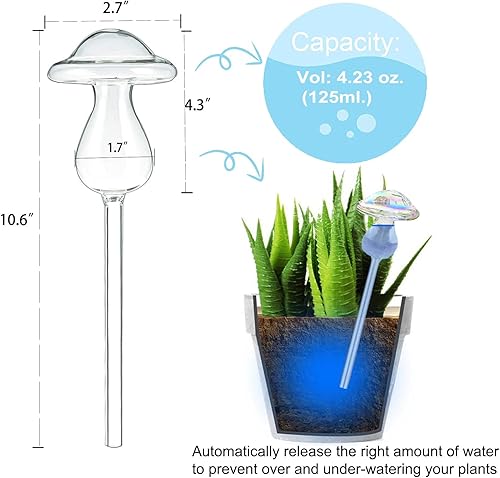 Miniatura 6 de Kingbuy Globos de riego de plantas con hongos iridiscentes, dispositivo de riego automático para plantas interiores y exteriores, paquete de 2