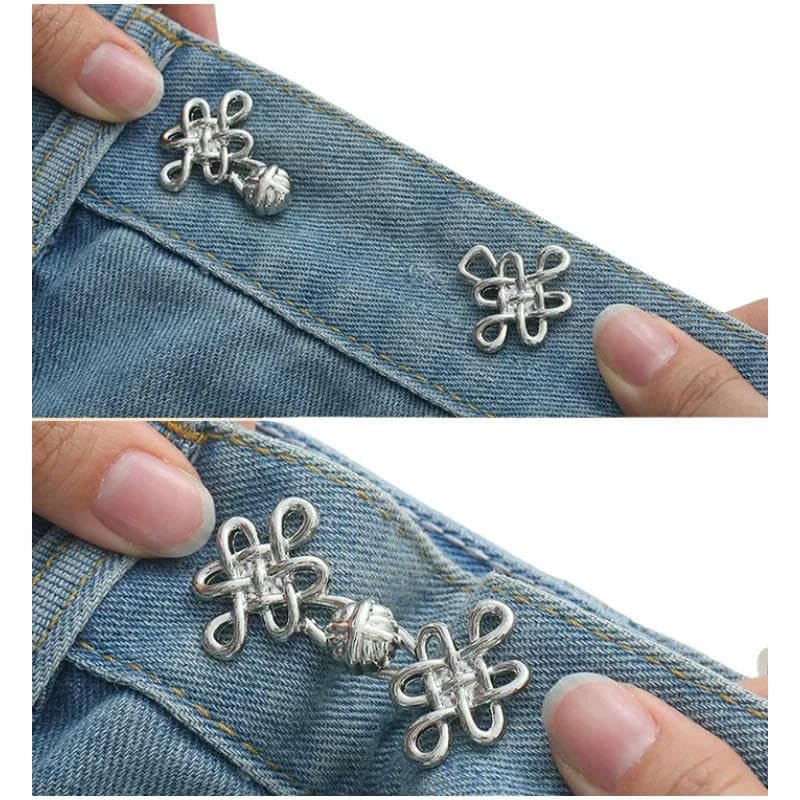 Splendido bottone regolabile con fibbia per jeans, non richiede cuciture, in metallo, per pantaloni e gonne, colore: farfalla, argento, 1 pezzo