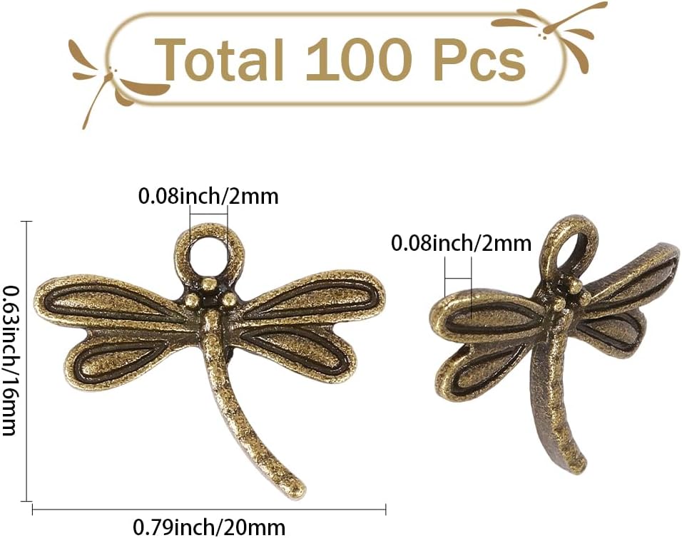 SUNNYCLUE 1 Box 100Pcs Dragonfly Jewelry Charm Antique Bronze Charms Tibetan Style Insect Animals Vintage Retro Metal Aesthetic Alloy Small Pendants for Jewelry Making Necklace Bracelets DIY Crafts - Image 2