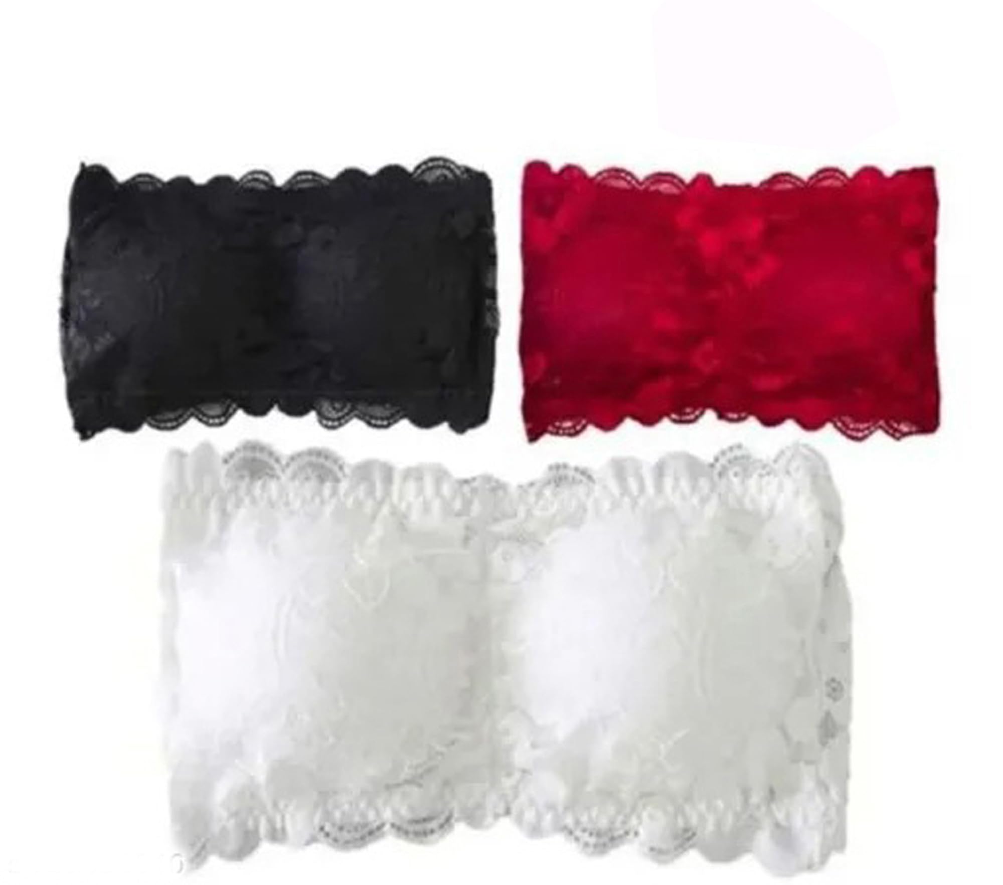 Womens Lightly Padded Bra Tube Bra Bandeau Bra Net Tube Bra Pack of 3 (Black White Maroon)-image-17