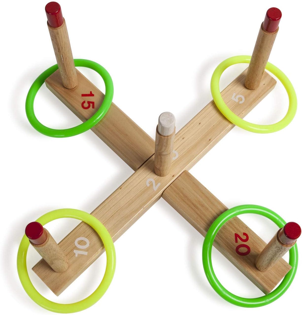 Champion Sports Wooden Ring Toss Game (Includes Wooden Base, 5 Wood Pegs, 4 Rope Rings)