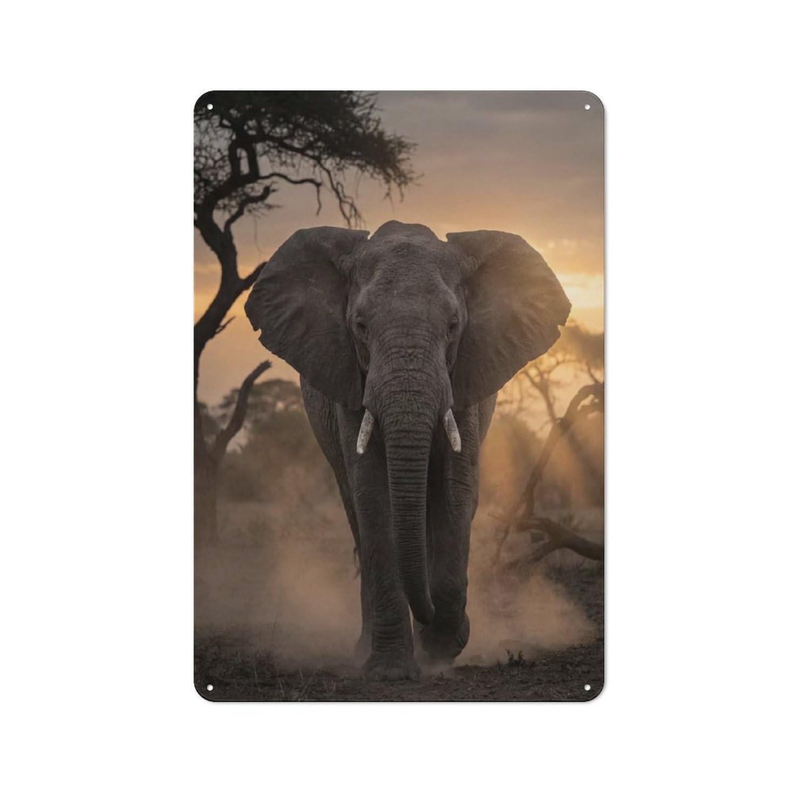 Junmoney Style-20 Metal Wall Plaque With Elephant Walking At Sunset Design 30X20cm, Classic Retro Room Decor For Kitchen, Hallway, Bar Or Small Cafe