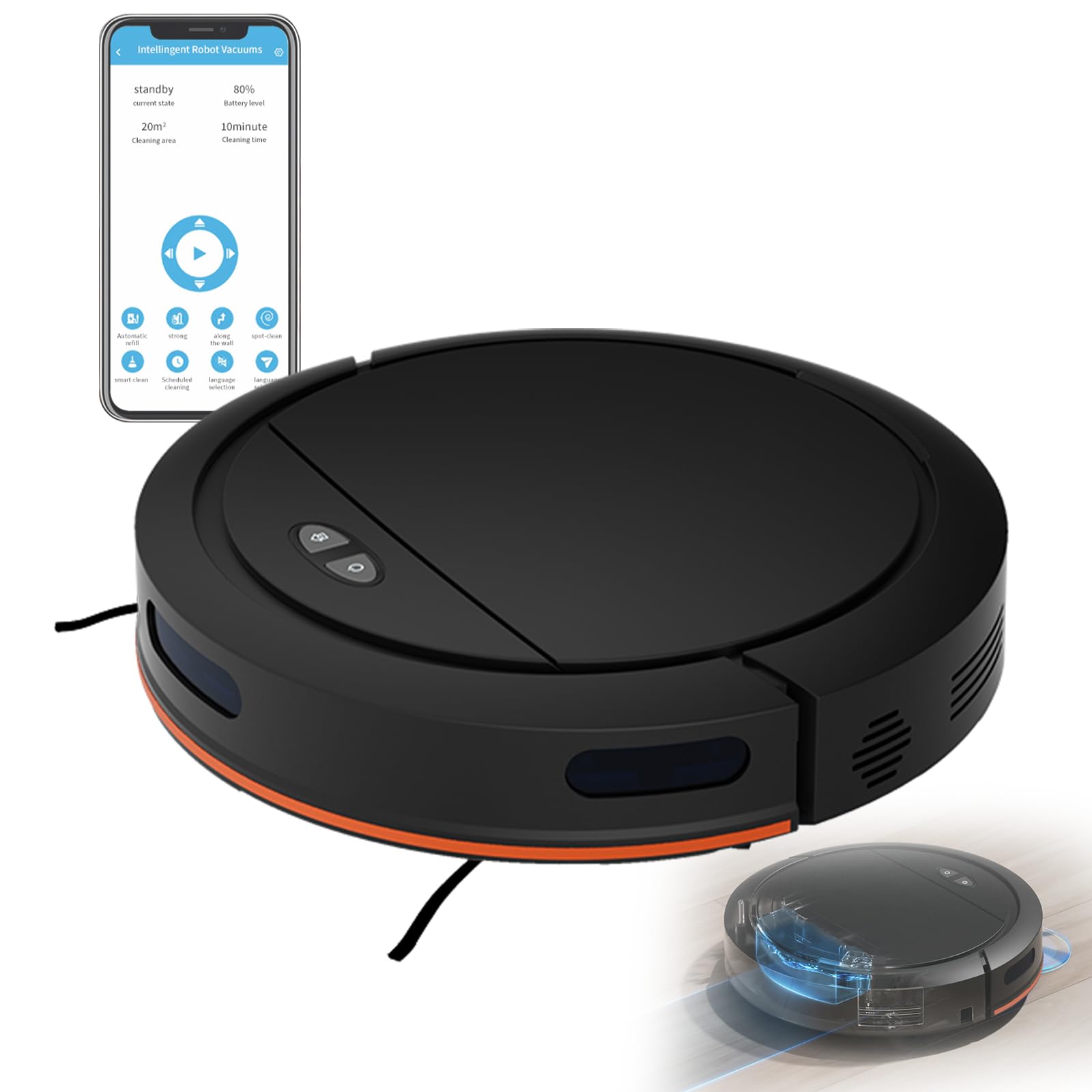 Zorkkra Black 4000Pa Robot Vacuum Cleaner With Mop, Smart App Control Robotic Vacuum, Automatic Navigation Robot Hoover For Pet Hair, Hard Floor & Carpet, Strong Suction (Black)