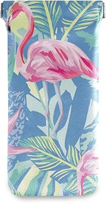 HUSSRITY Eyeglasses Case Tropical Flamingo Sunglasses Pouch Soft PU Leather Squeeze Top Eyeglass Holder Portable Glasses Case For Women Men