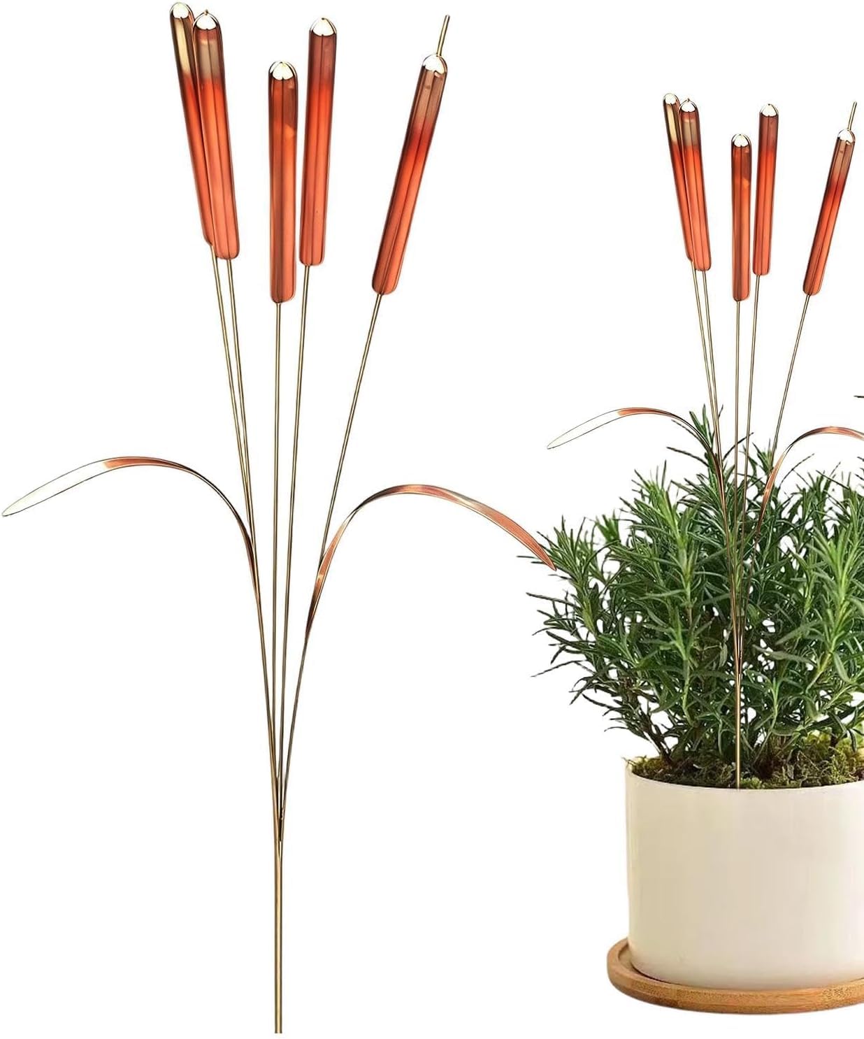 Cattail Wind Chimes Copper Outdoor Decor Novelty Cattails Sculpture Winds Chime Garden Stakes Outdoor Rustic Plant Sculpture Art Winds Chime Decor Handmade Decorative Bell Ornament For Garden (30CM)