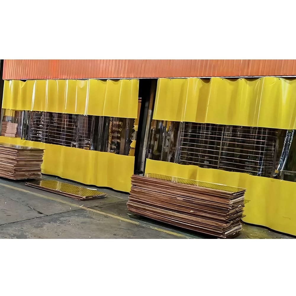 GJMSSMY Garage Divider Curtains for Work Areas, Industrial Divider Curtain - Vinyl Covers with Clear Tarp Panel, Waterproof Curtain for Car Wash, Industrial Wash Bay, Outdoor Use(Yellow,2.2x1.5m/7.2
