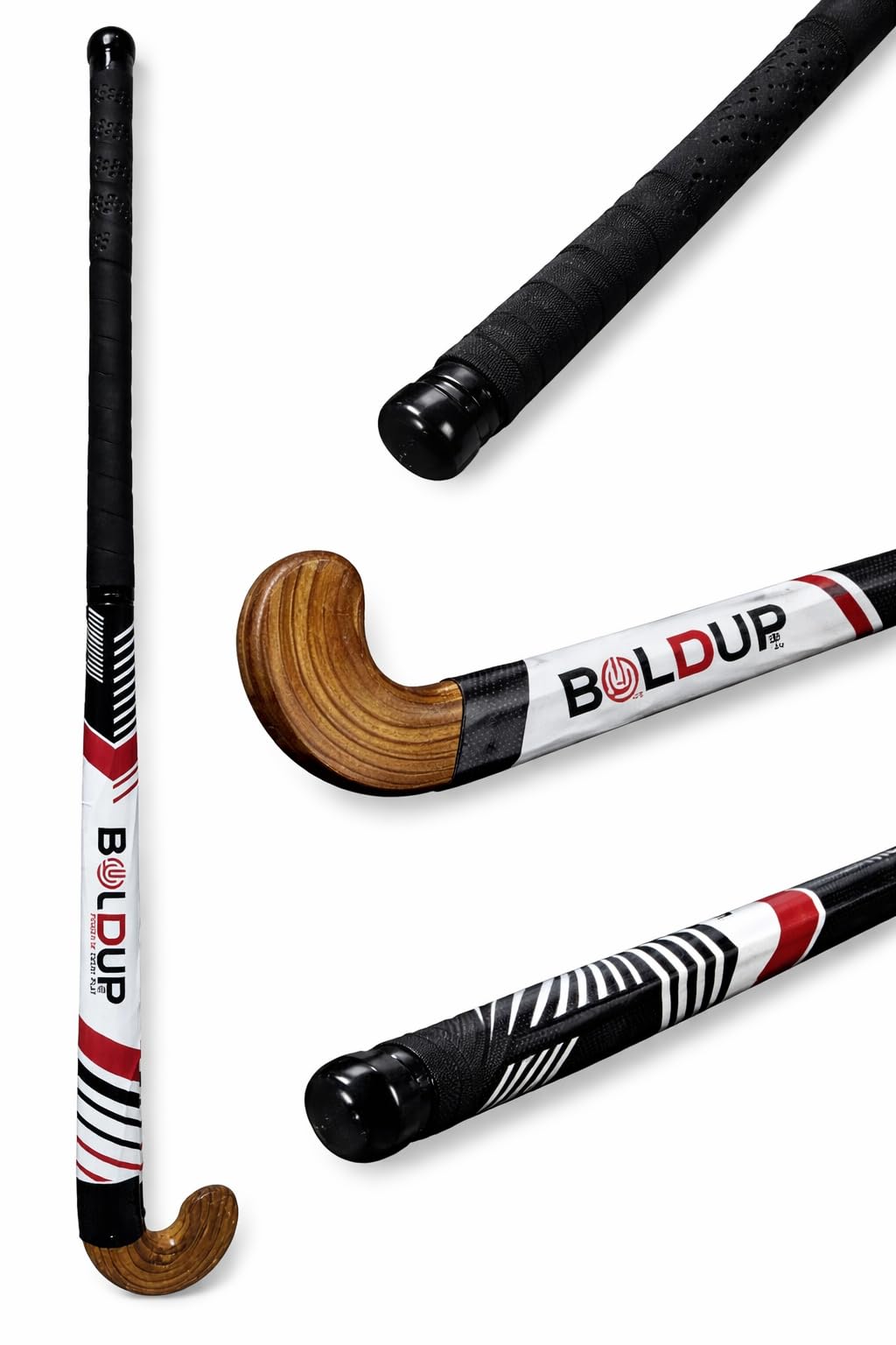 BOLDUP Hockey Stick, with 3 ply and Fiber Composition formen and Women 1 pc Wooden Heavy 2