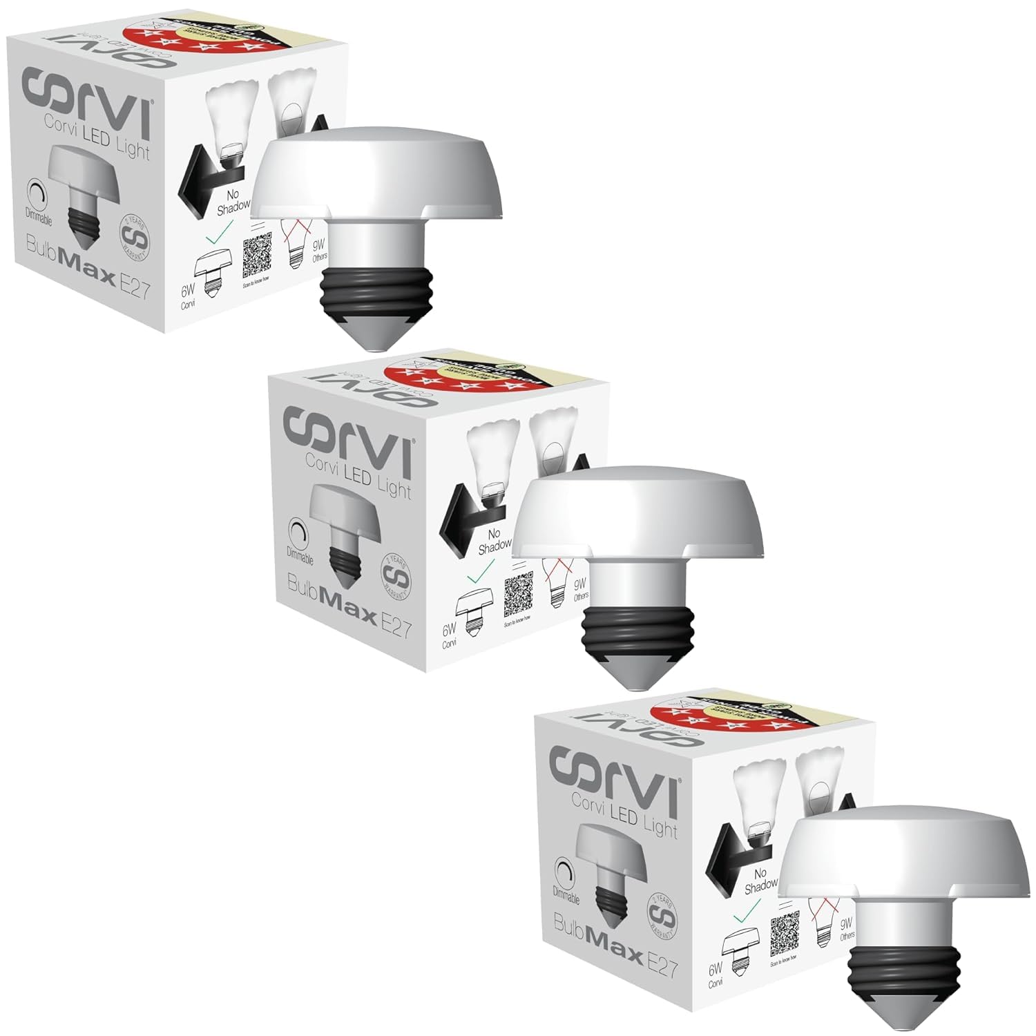 CORVI LED Bulb | 9 Watts illumination using 6 Watts power| Industry’s Best 4 star Rated Energy Saving LED Bulb | E27 Base, Compact, Non-Protruding, Dimmable | 3000K Warm White (Pack of 3)-image-23
