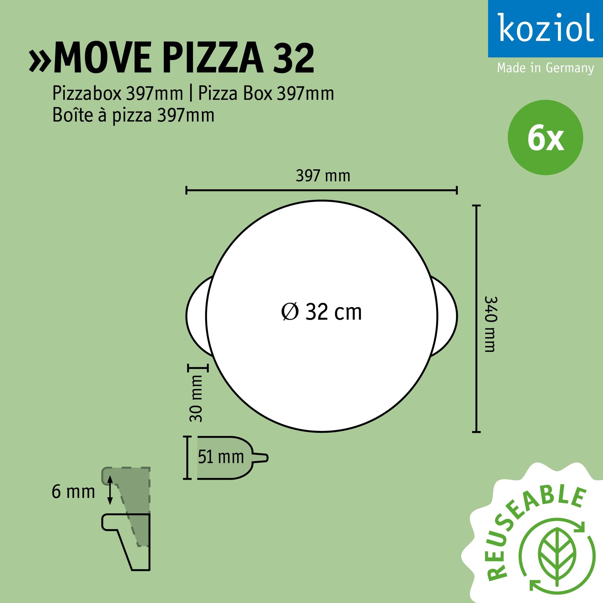 Koziol MOVE PIZZA 32 Lot de 6 boîtes à pizza réutilisables en plastique 32 cm de diamètre Réutilisables, incassables, passent au lave-vaisselle