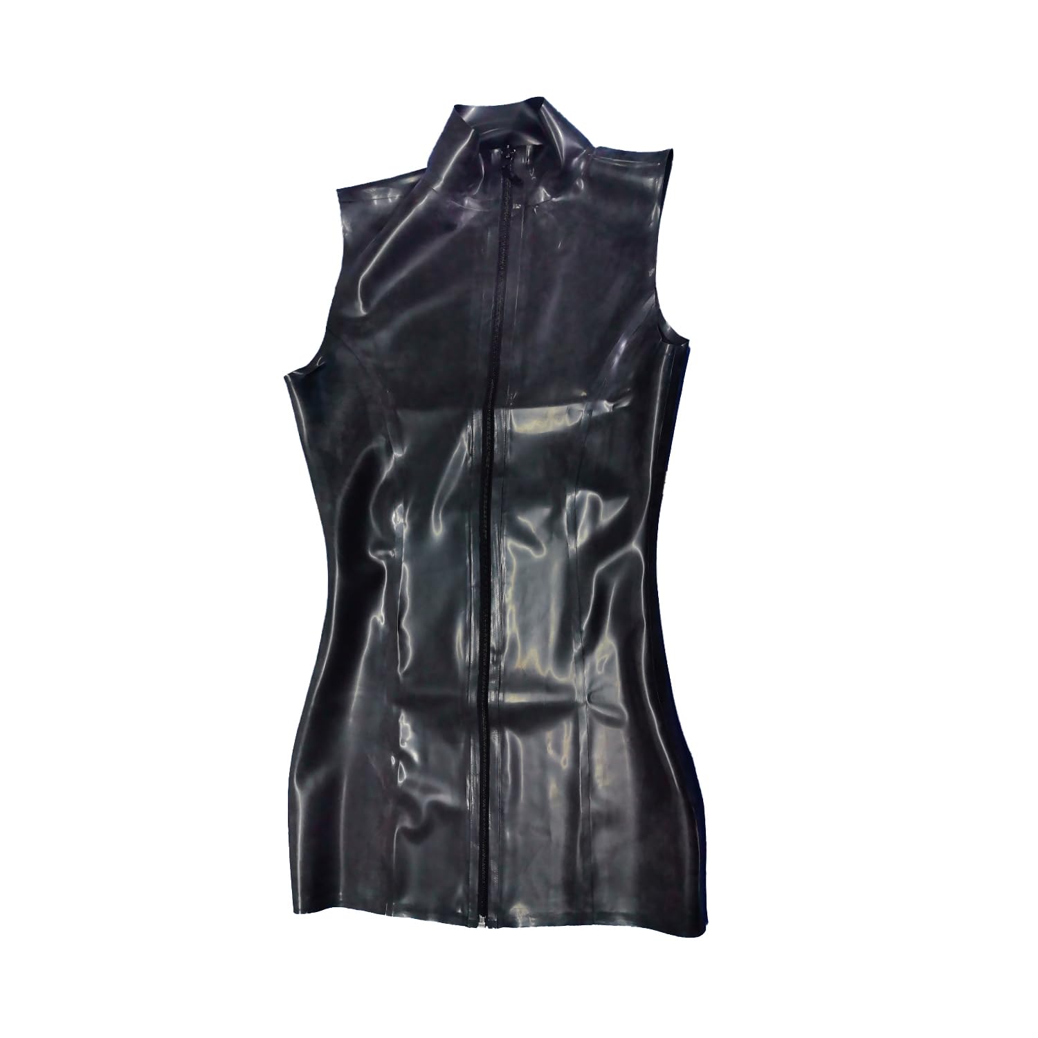 Robe en Latex Femme,Jupe en Latex sans Manches à col Haut avec Fermeture éclair Devant,Mini Robe Moulante Caoutchouc