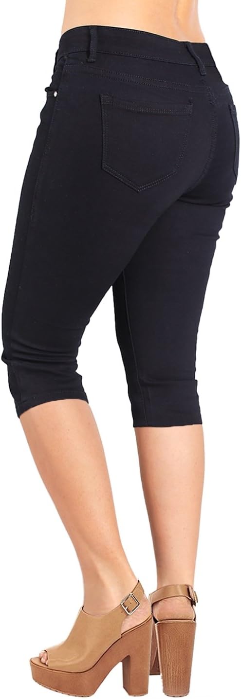 2LUV Women's Stretchy 5 Pocket Skinny Black Capri Jeans Black 9 - Image 2
